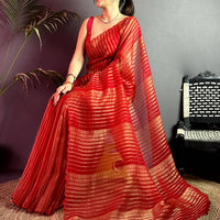 Ethereal Gold Zari Striped Chiffon Saree