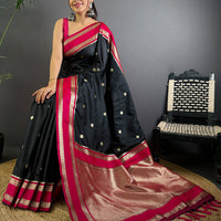 Raven Black Soft Silk Floral Butta Saree
