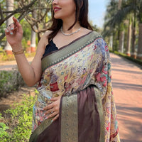 Light Green Colour Double Border Chex Weaving Banarasi Soft Silk Saree
