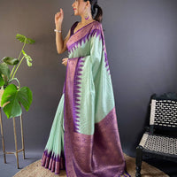 Pista Banarasi Silk Gadwal Pattu Saree