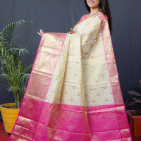 White Floral Zari Banarasi Kanjivaram Silk Saree