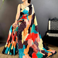 Opulent Freehand Abstract Chinnon Saree