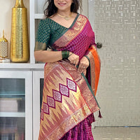 Wine Banarasi Silk Kanchi Zari Work Saree