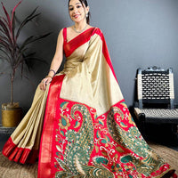 Gold Kalamkari Pallu Dola Saree