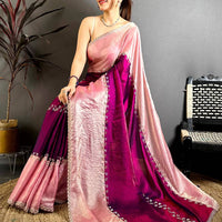 Stylish Peal Satin Tissue Saree