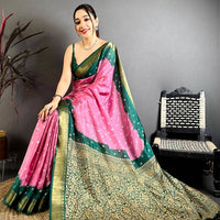 Pink Bandhej Printed Dola Silk Saree
