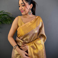 Blush Pink Golden Threadwork Dharmavaram Saree
