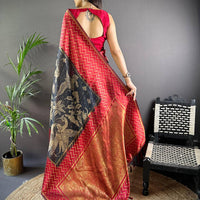 Red Heritage Weave Kalamkari Soft Silk Saree