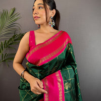 Intricate Paisley Silk Saree With Radiant Pink Pallu