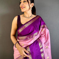 Pink Gadwal Pure Soft Silk Saree