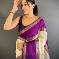 White Gadhwal Pure Soft Silk Saree