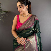 Green Soft Chanderi Pochampally Ikkat Saree