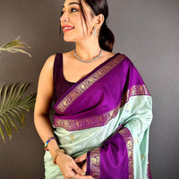 Mint Green Gadhwal Pure Soft Silk Saree
