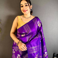 Purple Sona Chandi Striped Silk Saree