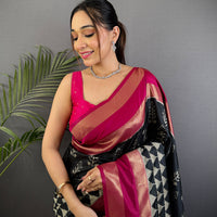 Radiant Black Soft Silk Ikkat Saree