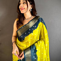 Yellow Bandhej Printed Dola Silk Saree