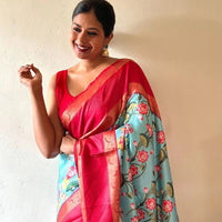 Floral Gadwal Silk Saree with Bold Red Pallu