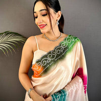 Stylish Chiffon Bandhej Swarovski Saree