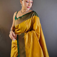 Elegant Yellow Silk Saree With Gold Zari Motifs