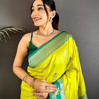 Lime Green Soft Silk Kanjivaram Saree