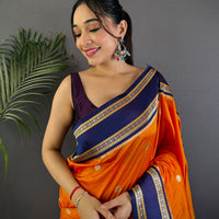 Orange Soft Silk Floral Butta Saree