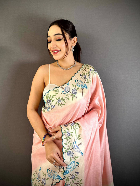 Elegant Tussar Cutwork Digital Saree