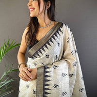 White Ikkat Zigzag Saree