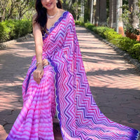 Trendy Leheriya And Striped Print Saree