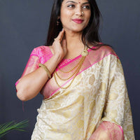 White Floral Zari Banarasi Kanjivaram Silk Saree