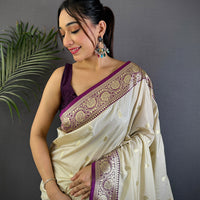 White Soft Silk Feather Saree
