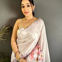 Classic Floral Print Chiffon Saree