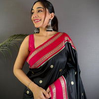 Raven Black Soft Silk Floral Butta Saree