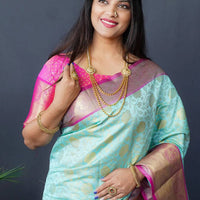 Aqua Floral Zari Banarasi Kanjivaram Silk Saree