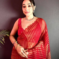 Ethereal Gold Zari Striped Chiffon Saree