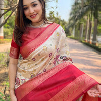 Chiku Colour Double Border Chex Weaving Banarasi Soft Silk Saree