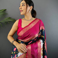 Navy Pichwai Print Banarasi Silk Saree