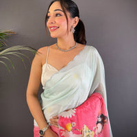 Radiant Barbie Digital Print Chinnon Saree