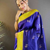 Elegant Purple Silk Saree with Gold Zari Accents