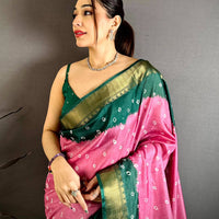 Pink Bandhej Printed Dola Silk Saree