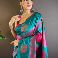 Rani Tussar Silk Ikkat Weaving Saree