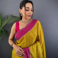 Mustard Poly Chiffon Diamond Swaroski Work Saree