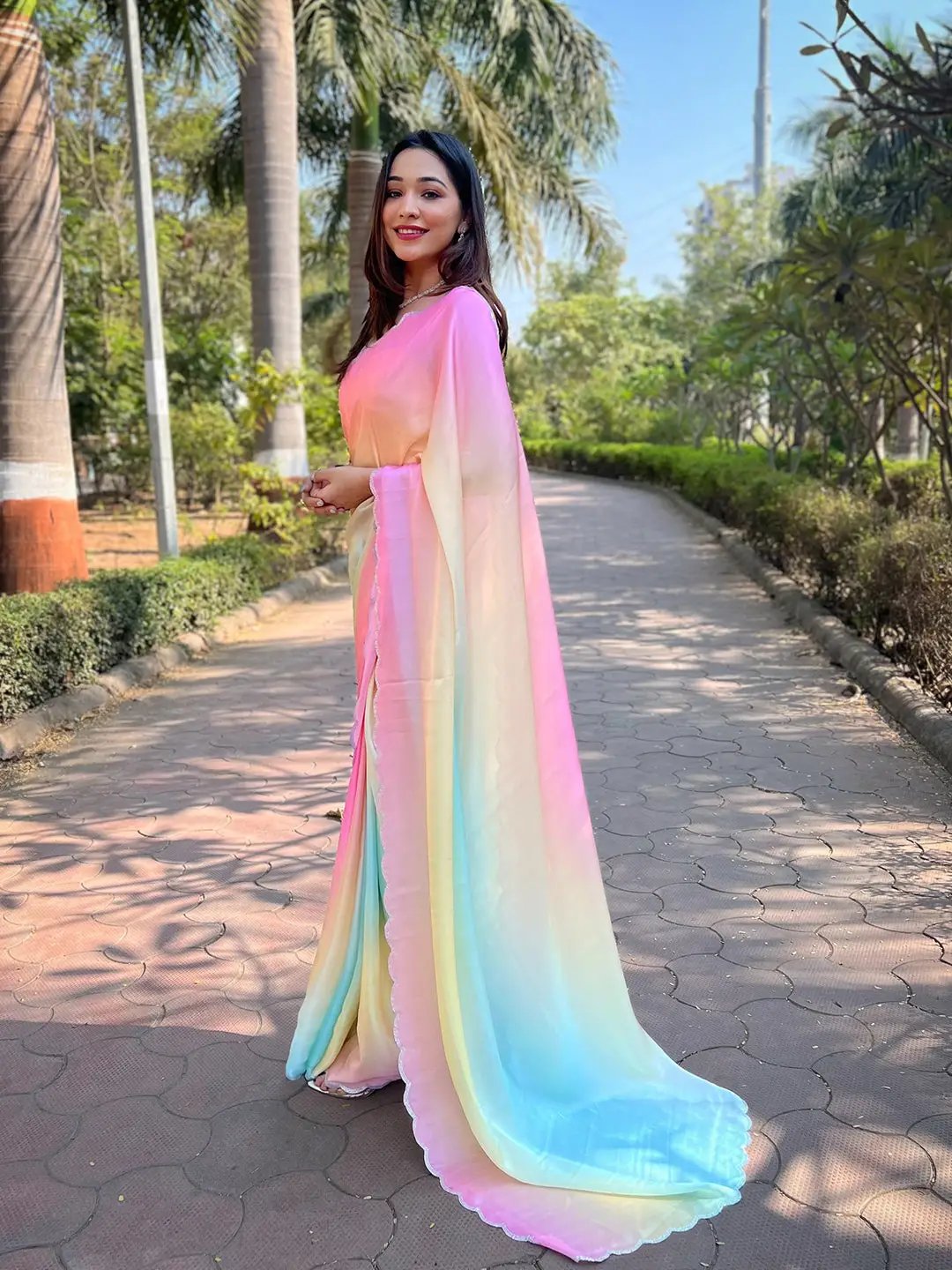 Multi Satin Georgette Saree