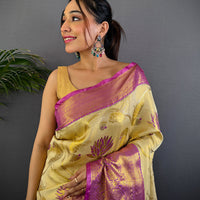 Beige Dharmavaram Gold Birds Print Saree