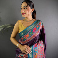 Wine Soft Silk Pashmina Kashmiri Print Saree