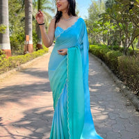 Sky Blue Satin Georgette Saree