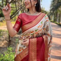 Maroon Colour Double Border Chex Weaving Banarasi Soft Silk Saree