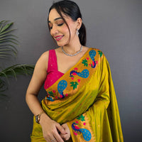 Mustard Yeola Paithani Soft Silk Saree