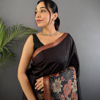 Brown Ghicha Tussar Silk Floral Saree