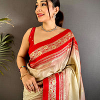 Gold Zari Woven Cream Soft Silk Saree