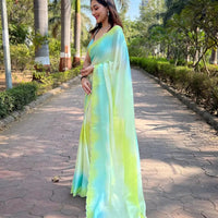 Blue Satin Georgette Saree
